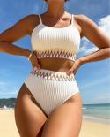 Solid Color Swimsuit For Women 2023  High Waist 2 Piece Suspender Bikini Special Fabric Swimwear Beach Bathing Suit Kjff