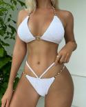 Solid Color Swimsuit Women 2023  Heart Shaped Chain Two Piece Bikini Set Triangle Cup V Neck Swimwear Bathing Suit Syf90