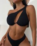 Black Bikini Set 2023 Two Piece Single Shoulder Sling Swimsuit Women  Hollow Out Push Up Padded Beach Bathing Suit Dy22a