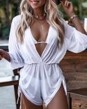  Mesh Dress 3 Piece Bikini Sets Women See Through Solid White Black Long Sleeve Cover Up Swimsuits Bathing Suits Swimwea