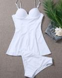 Solid White Tankini Skirt Swimsuits Underwire Swimwear Women Adjastable Strap High Waist Swimsuit Bathing Suit Two Piece