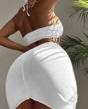 סט ביקיני צבע אחיד 3 חלקים נשים בגד ים 2023 חצאית רשת חדשה מותן גבוה חוף ברזילאי בגד ים בגדי ים cj00