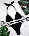 Diamond Bikini Women 2023 Solid Color High Cut Bandage Thong Swimwear Luxury Crystal Rhinestone Bathing Suit Swimsuit Bi