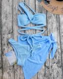 Bikini Set Women New Summer  Solid Color 3 Piece Oneshoulder Bandeau Backless Bathing Suit High Waist Beach Skirt Swimwe