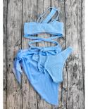 Bikini Set Women New Summer  Solid Color 3 Piece Oneshoulder Bandeau Backless Bathing Suit High Waist Beach Skirt Swimwe