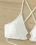 White Bikini Women  3 Piece Swimsuit 2023 High Waist Skirt Bathing Suit V Neck Suspender Cross Bandage Backless Beachwea