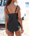 Swimsuit Women 2023  Black Bikini 2 Piece V Neck Tankini Conservative Underbelly Swimsuit Beach Bathing Suit Ysm210505