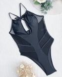 Black Conjoined Bikini 2023 Women Transparent Gauze One Piece Swimwear  Hollow Out Bathing Suit Beachwear Monokini Cs653