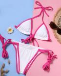 Solid Color Swimsuit For Women 2023 2 Piece Bikini Lace Up Triangle Cup Suspender Backless High Waist Thong Bathing Suit