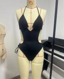 Diamond Bikini Women 2023 New Solid Black One Piece Swimwear High Waist Hollow Out Swimsuit Triangle Cup Suspender Bathi