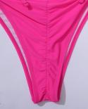Rose Red Swimsuit Women 2023  Wrinkle Lace Up Two Piece Bikini Hollow Out Bathing Suit High Waist Swimwear Beachwear Pxz