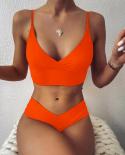 Solid Color Bikini 2023 High Waist 2 Piece Swimsuit Mujer Women V Neck Suspender Bathing Suit Brazilian Push Up Bandage 