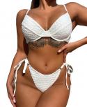 White Bikini Set 2023 Two Piece Low Waist Swimsuit Women Lace Fabric  V Neck Push Up Padded Bathing Suit Beach Bikini Lg