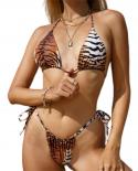  Micro Bikini 2023 New 2 Piece Tiger Stripe Swimsuit Women Triangle Cup Sling Backless Low Waist Thong Beach Swimwear Xj
