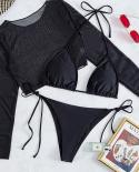 Gauze Long Sleeve 3 Piece Swimsuit 2023 High Cut  Leopard Cover Up Bikini Separate Sport Bandage Bathing Suit Thong Swim