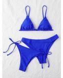  3 Piece Bikini Set Women Solid Blue Purple Push Up Bandage Triangle Swimsuit Brazilian Beach Bathing Suit Swumwear Biqu