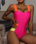 Fato de banho de peça única sem costas feminino frente única Neon rosa choque sutiã push up body oco body monokini praia maiô na