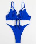 купальник женский 2023 Women Blue Bikini Underwire Two Piece Swimsuit Cross Bandage Hollow Bathing Suit 