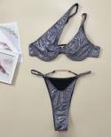 Shiny Swimsuit 2023 New Women Metal Chain Bikini Irregular Single Shoulder Hollow Out Two Piece Bathing Suit Swimwear Ys