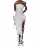 Womens Y2k Ruffle Dress Sleeveless Boat Neck See Through Fringed Long Dress Hanging Neck Open Back Casual Club Party Dr