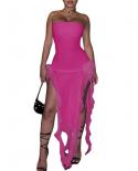 Womens Y2k Ruffle Dress Sleeveless Boat Neck See Through Fringed Long Dress Hanging Neck Open Back Casual Club Party Dr