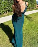 Summer Women Long Midi Dresses Y2k  Sleeveless Off Shoulder Hanging Neck Pleated Decoration Solid Color Casual Party