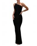 Women Long  French Slit Wrapped Sleeveless Backless Off Shoulder Slim Tight Fitting Hip Knit Over The Knee Dresses