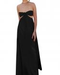 Women Wrap Chest Satin Long Dress Elegant Sleeveless Slip Hollow Out   Casual Strapless Backless Cocktail Party Dress