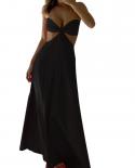Women Wrap Chest Satin Long Dress Elegant Sleeveless Slip Hollow Out   Casual Strapless Backless Cocktail Party Dress