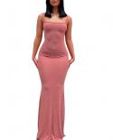 Women Sleeveless Long Bodycon Fish Tail Dresses  Elegant Spaghetti Strap Solid Color Cocktail Party Dress