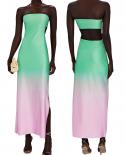 Women  Satin Silk Tube Tops Dress Off Shoulder Split Hem Sleeveless Cutout Long Dress Formal Slim Party Club Dress