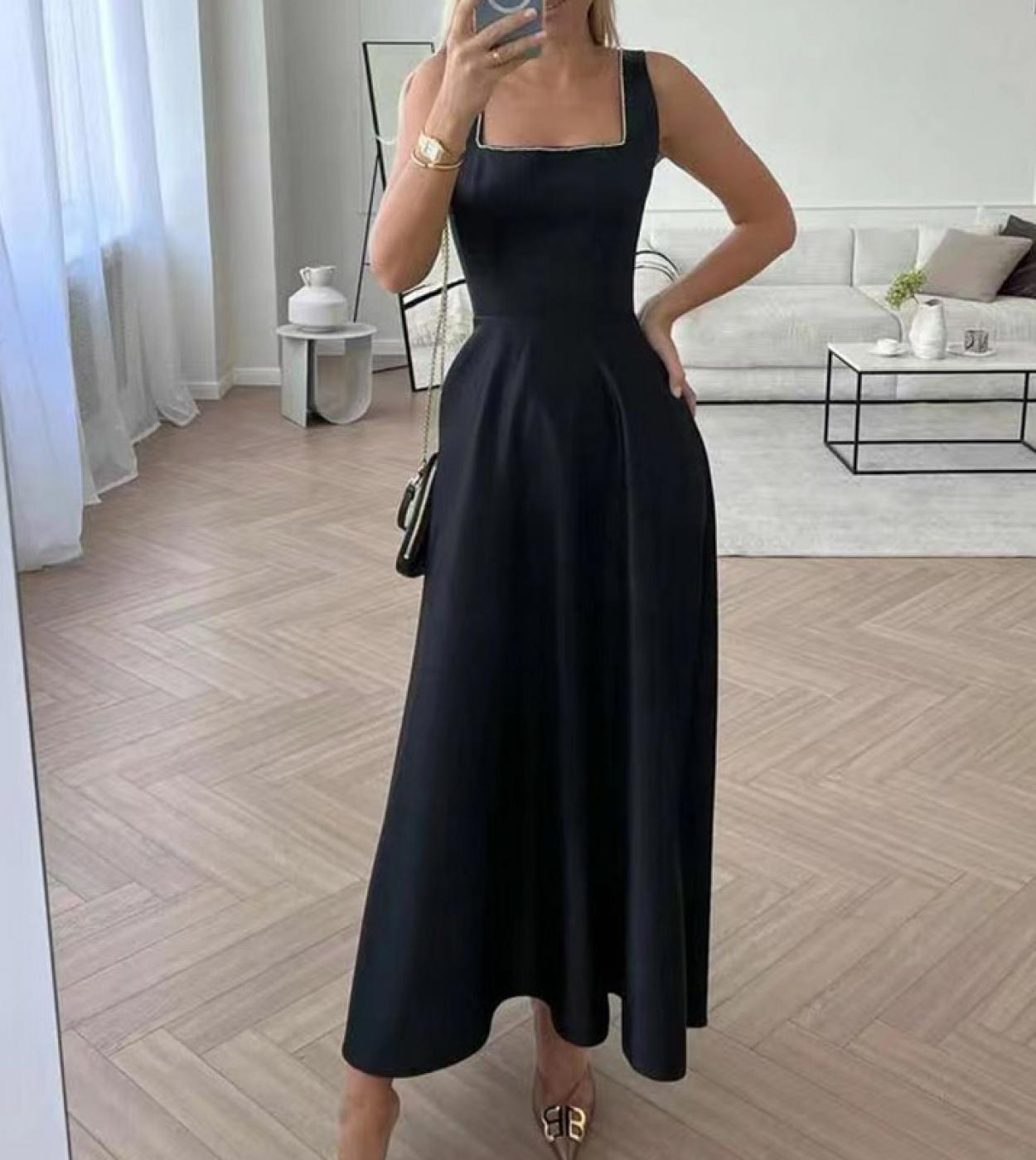 Vestido A Cuadros Con Tirantes Finos Para Verano, Traje Largo Sin Mangas De Cintura Alta