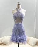 Sharon Said plumes de luxe nues courtes Mini robes de bal de Cocktail pour les femmes mariage licou lilas robes de soirée de ret