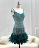 Sharon dit vert émeraude court Mini Cocktail robes pour femmes mariage 2023 luxe plumes rose soirée Club Gow