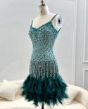 Sharon dit vert émeraude court Mini Cocktail robes pour femmes mariage 2023 luxe plumes rose soirée Club Gow