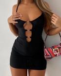  Fashion Sling Dress Womens Hollow Heart Bodycon Peach Hip Mini Dress 2023 Summer New Black Nightclub Short Dress