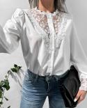 Camisa de encaje Vintage elegante para mujer, blusa holgada de manga larga a la moda para oficina para mujer, blusa blanca de ma