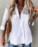 Elegante camisa de retazos de encaje bordado para mujer primavera verano blusa hueca 2023 Tops de manga larga Casual Blusas suel