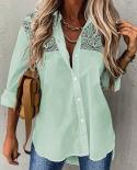 Elegante camisa de retazos de encaje bordado para mujer primavera verano blusa hueca 2023 Tops de manga larga Casual Blusas suel