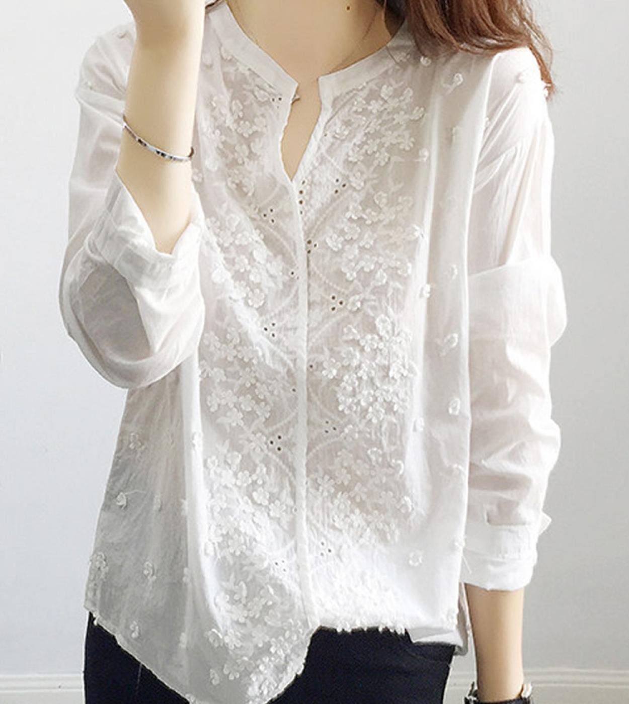 Blusa de encaje elegante a la moda, camisa blanca para mujer, manga abombada de otoño, blusa ajustada con cuello levantado, Top 