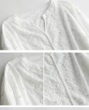 بلوزة نسائية أنيقة من الدانتيل قميص أبيض للخريف بأكمام منتفخة وياقة واقفة ضيقة بلوزة جوفاء من الدانتيل بغرز علوي Blusas1