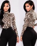 Fashion Women Long Sleeve Blouse Shirt Ladies Ol Party Top Turtleneck  Leopard Streetwear Elegante Slim Tops Blusas 1278