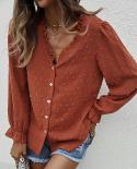 Fashion Vneck Long Sleeve Chiffon Shirts Casual Puff Sleeve Jacquard Women Blouse Mujer Autumn Elegant Loose Tops Blusas