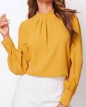 Fashion Elegant Chiffon Blouse Stand Collar Women Pleated Long Sleeve Shirt Autumn Office Lady Vintage Loose Tops Blusas