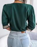 Elegant V Neck Summer Lace Chiffon Blouse 2023 Loose Woman Shirt Spring Short Sleeve Casual Tops Lady Blusas Para Mujer 