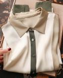 Elegante blusa de oficina de seda de morera, camisa de seda con botones de retazos de tres colores a la moda, blusas de manga la