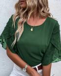 Elegant Petal Short Sleeve Summer Blouse Casual Chiffon Fashion O Neck Women Loose Tops Mujer Office Shirts Ladies Cloth