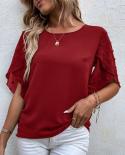 Elegant Petal Short Sleeve Summer Blouse Casual Chiffon Fashion O Neck Women Loose Tops Mujer Office Shirts Ladies Cloth