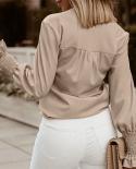 Fashion Vneck 4xl Elegant Women Blouse Autumn Flare Long Sleeve Top Lady Loose Pleated Elegant Women Shirts Blouses 1808