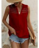 Elegant Hollow Out Sleeveless Lace Blouses V Neck Summer 2023 Fashion Woman Solid Loose Tops Casual Office Lady Blusas 2